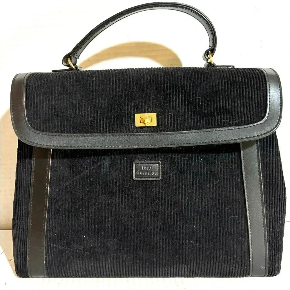 Lulu Guinness black corduroy satchel handbag